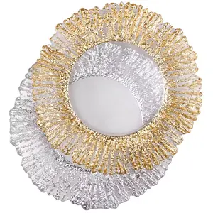 Flower Shape Dinnerware 13 Inch Gold Rimmed Glass Dinner Plate For Wedding Decoration Fruit Glass Charger Plate For Wedding