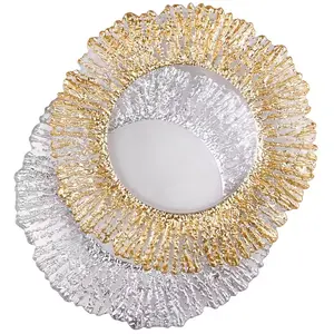 Flower Shape Dinnerware 13 inch Gold Rimmed Glass Dinner Plate for Wedding Decoration Fruit Glass Charger Plate for Wedding