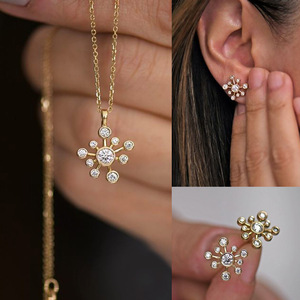 Set di gioielli minimalisti con cerchi geometrici per donna, orecchini a lobo e collana alla moda, accessori per tutti i giorni - Product Image 1
