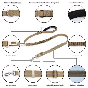 Cinturón de seguridad de coche de alta calidad, cinturón de entrenamiento ajustable reflectante táctico elástico de nailon 2 en 1, correa para perro mascota - Product Image 5