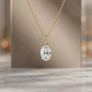Collier classique avec pendentif en diamant de laboratoire de forme ovale unique, 1,00 ct E-F VS1, or 14 carats, pour fiançailles, fête, bijoux fins, cadeau - Product Image 4