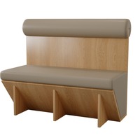 Banc de café modulaire en chêne massif, taupe, avec coussin de dossier et tables et chaises rondes assorties pour café, librairie