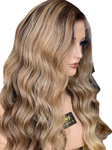 วิกผมลอนแบบเต็มเต็มสีบลอนด์วิกผมลูกไม้ด้านหน้าสีผสมไฮไลท์สีบลอนด์วิกผมด้านหน้าแบบมีลูกไม้ HD - Product Image 4