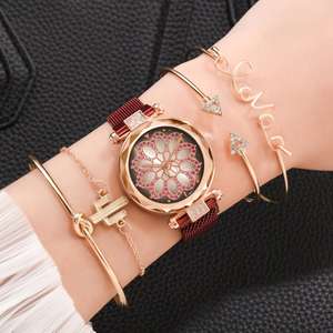 Nouvelle <span class=keywords><strong>montre</strong></span> à quartz pour femme, ensemble de montres <span class=keywords><strong>bracelet</strong></span>, cinq pièces, <span class=keywords><strong>bracelet</strong></span> en alliage, <span class=keywords><strong>montre</strong></span> magnétique - Product Image 4