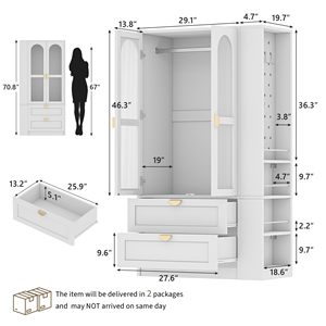 Armario Moderno SENYU con Puertas Estilo Shaker, Paneles de Vidrio, Estantes de 4 Niveles, Unidad de Almacenamiento con Panel Perforado, Mueble Independiente para Dormitorio - Product Image 3