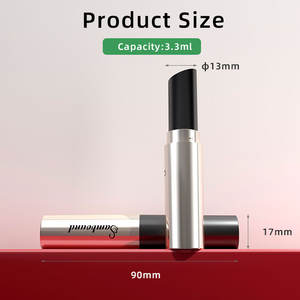 Tube de rouge à lèvres haut de gamme, rond, noir, avec boucle dorée, en PP, avec bouchon à vis et capuchon pompe pour cosmétiques - Product Image 2