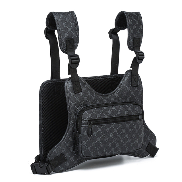 Latest Design Luxury PU Leather Men Chest Rig Bag Streetwear Anti-theft Tactical Vest Bag
