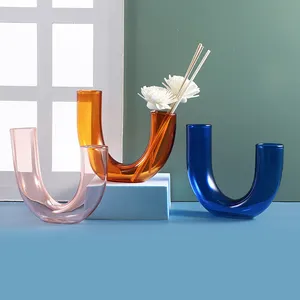 Nordic ins vas kaca, hiasan bunga bentuk U warna dan pengaturan bunga segar