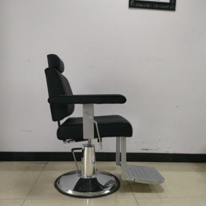 Fauteuil de barbier hydraulique moderne avec revêtement en cuir PU beige et base noire mate pour salon - Product Image 4