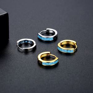 Pendientes de Aro de Aleación de Cobre Chapados en Oro con Circonita Geométrica de Estilo Francés Cristiano, Azules y Modernos para Mujer - Product Image 4