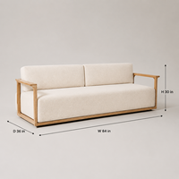 Canapé 2 places avec base en bois massif, coussin en tissu, style moderne minimaliste, accoudoirs en bois, meubles de salon pour la maison