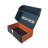Boîte d'expédition en carton ondulé bicolore marine-orange, personnalisée, écologique et recyclable, avec impression de logo intérieur pour marques de vêtements, chaussettes et fourrures