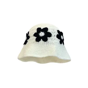 Sombrero de cubo de ganchillo Venta caliente sombrero de cubo liso mujeres sombrero de cubo de punto de ganchillo de felpa en blanco