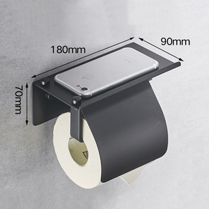 Sanga Stainless Steel Wall-mounted Multifunction Toilet Roll Standing Tissue Black Toilet <b>Paper</b> Holder With Phone Shelf - Product Image 1