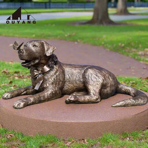 QUYANG parque al aire libre decoración Fundición a mano tamaño real Animal escultura bronce mentira <span class=keywords><strong>Labrador</strong></span> perro estatuas - Product Image 1