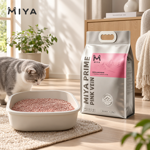 Litière pour chat MIYA en bentonite rose, agglomération rapide, faible poussière, contrôle des odeurs supplémentaire, haute absorption, forte agglomération, vente en gros OEM - Product Image 1