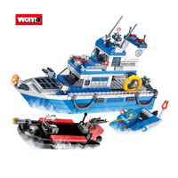 Woma Toys C0607 Ensemble de 3 modèles de bateaux de patrouille côtière de la police, blocs de construction pour enfants, ensemble de briques pour enfant