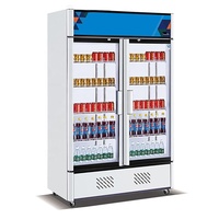 Lemari Pendingin Display Minuman Komersial Pintu Kaca Ganda 1.0m 1.2m Tegak untuk Supermarket Restoran Toko
