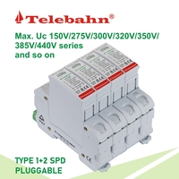 Protecteur de surtension AC 230V/400V/320V 12.5kA 30kA 60kA SPD 4P T1 + T2 3 phases TNS dispositif de protection contre les surtensions SPD
