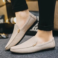 Mocassins Penny en Lin pour Hommes à Enfiler, Semelle Souple en Caoutchouc, Chaussures de Conduite Confortables et Respirantes, Idéales pour le Bureau et la Marche Quotidienne