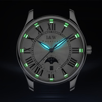 Montre automatique de sport pour homme I&W Carnival - Phase de lune, cadran à chiffres romains, cristal saphir, bracelet en cuir, 10 bars, Miyota 8205 personnalisé