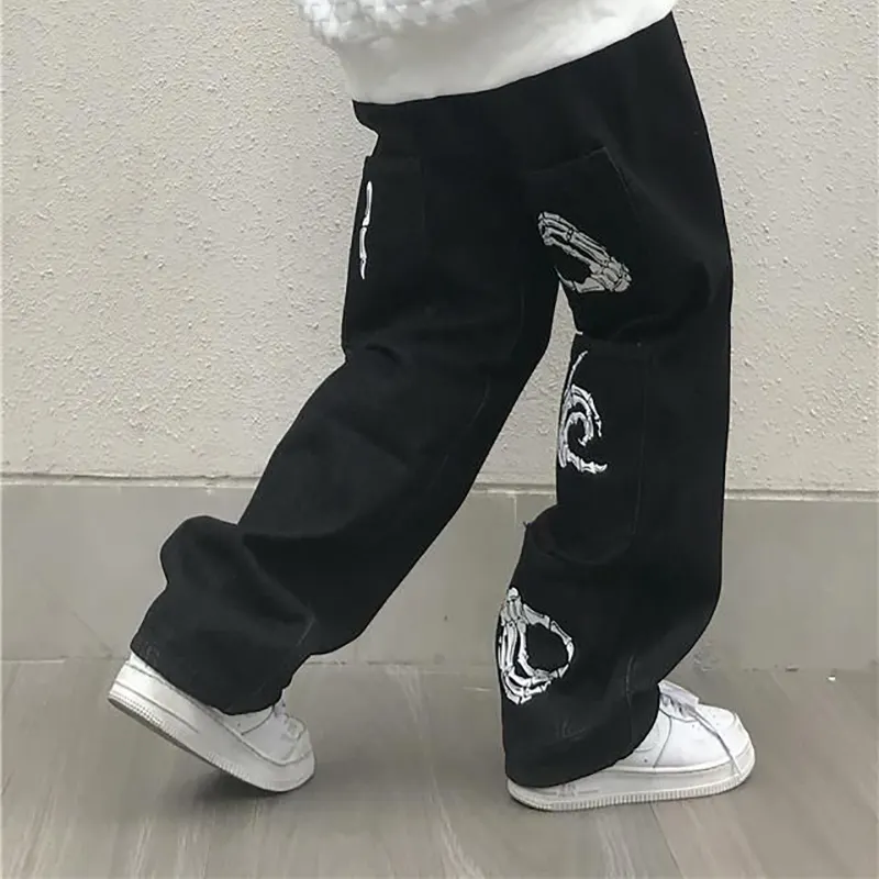 Streetwear Hip-hop Harajuku Trousers Wide Leg Aesthetic Black Pants Men Custom Print Oversized Pants With Back Pockets