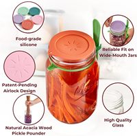 Kit de Fermentation en Acier Inoxydable avec Bocal en Verre Transparent à Large Ouverture 32oz Amish Chef pour la Fabrication de Cornichons, Kimchi et Choucroute avec Système Airlock