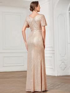 Nuevo Vestido Largo con Cuello en V, Vestidos de Fiesta Maxi con Lentejuelas para Mujer, Vestidos de Noche para Invitadas de Boda - Product Image 3