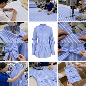 Nuova Camicetta <span class=keywords><strong>Chic</strong></span> Europea 2024 Personalizzata con Stampa a Righe, Vita Stretta e Maniche Lunghe per <span class=keywords><strong>Donna</strong></span>, Produttore di <span class=keywords><strong>Abbigliamento</strong></span> - Product Image 5