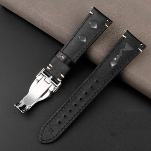 HUANLONG Handmade Shell Cordovan Tapered Genuine Leather Vintage Style Adjustable <b>Watch</b> Bands 20/22/24mm Luxury Mens Smartwatch - Product Image 5