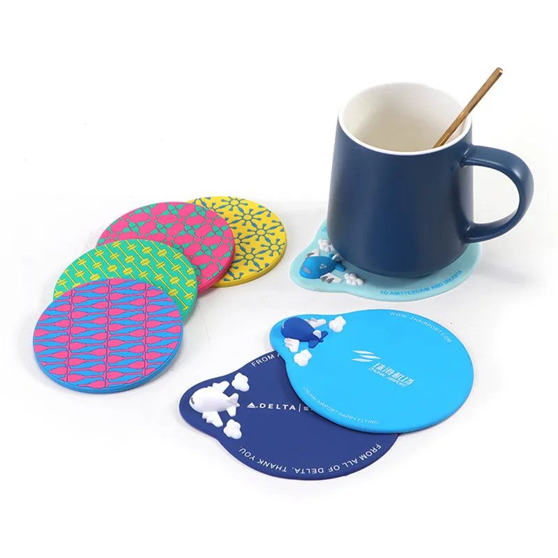 Pvc Coaster Non-Slip Soft Rubber PVC Material Table Coasters 3D Custom Logo Plastic Silicone Mat Soft Pvc Cup Coaster For Drinks