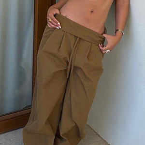 2026 New Women's Brown Harem <b>Pants</b> Low Waist Loose Fit Drawstring Waistband Baggy Balloon Jogger Trousers Casual Streetwear - Product Image 2