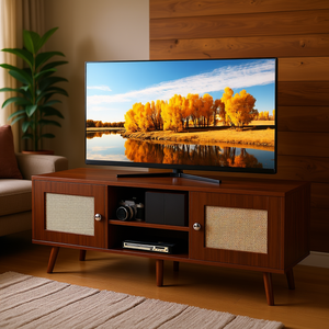 Meuble TV DB Wholesale Mid Century Modern 47 pouces, armoire en rotin, étagère réglable, meubles de salon - Product Image 2