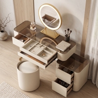 Coiffeuse de Maquillage Intelligente Moderne de Luxe 2026, Meilleure Vente, Durable, avec Plateau en Bois Massif, Miroir LED, Tiroirs à Bijoux et Recharge Sans Fil