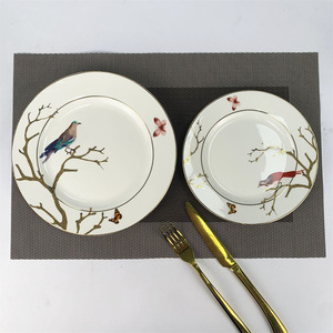 Ensemble de plaques rondes blanches de qualité supérieure, design d'oiseau, impression décorative, papillon, design adorable, restaurant, 7,5/9 pouces - Product Image 1