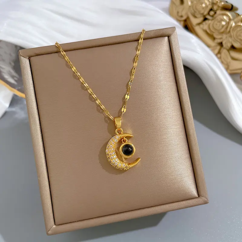 women 18k gold stainless steel creative hollow diamond moon pendant necklace jewelry women luxury necklace
