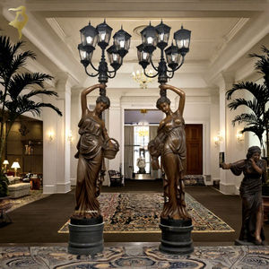 Lampe <span class=keywords><strong>de</strong></span> sol en bronze antique <span class=keywords><strong>de</strong></span> taille réelle, sculpture <span class=keywords><strong>de</strong></span> femme grecque tenant une lampe, lampe <span class=keywords><strong>de</strong></span> sol en bronze - Product Image 1