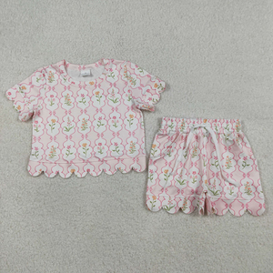 Conjunto de ropa verde para bebés y niñas, camisa a cuadros de manga corta y pantalones cortos con volantes - Product Image 5