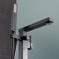 Robinet de baignoire autoportant en acier inoxydable 304 sans plomb, avec douchette à main, finition noir mat carré