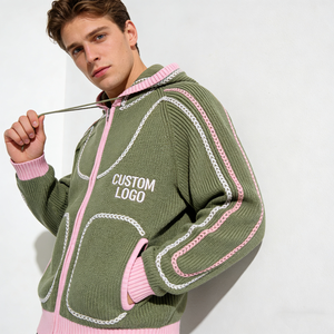 Sudaderas Casuales con Capucha para <span class=keywords><strong>Hombre</strong></span>, Tejido de Punto Moderno, Logotipo Personalizado Bordado, Ribete Trenzado, Cierre de Cremallera, Bolsillo Delantero Extra Grande - Product Image 3