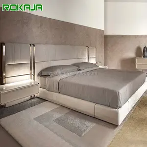 Juegos de cabecero tapizado de alta gama, cama suave de tamaño King, dormitorio principal, muebles de lujo de cuero, Villa India