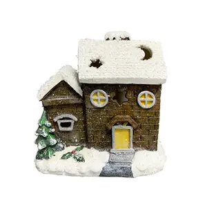 Resin LED Santa Claus Shop Decoration Omura Fiber Optic Christmas House Music Christmas Village