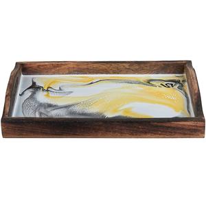 Plateau de service en bois avec poignées, grand plateau en bois pour ottoman, plateau rectangulaire décoratif pour salon, cuisine - Product Image 1