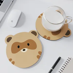 Factory Wholesale Custom Printed Animal Cute Water Absorbent Round Drink Coaster Soft Glass Coasters