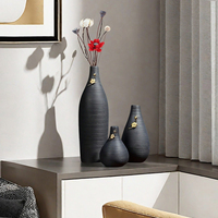 Vases en céramique noire d'art moderne, adaptés à la maison, au salon, au bureau, à la décoration de bureau, accessoires de décoration, vase à fleurs, 3 pièces