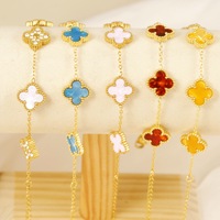 Bracelet en nacre double face trèfle à quatre feuilles pour femme, en acier inoxydable, bijoux de luxe tendance, vente en gros