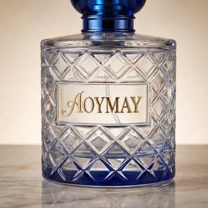 Luxuriöse Rosa-Blaue Kristallgeschliffene Parfümflasche 100ml Gemustertes Glasflakon mit Goldener Logoplatte & Kappe & Box für Eau de <span class=keywords><strong>Cologne</strong></span> - Product Image 2