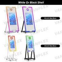 Grand miroir magique pour selfie fin avec écran tactile de 21,5 ou 32 pouces et cadre LED, prêt pour l'impression photo, valise de transport incluse