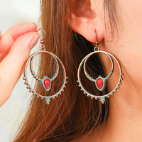 Boucles d'oreilles pendantes vintage pour femmes, bijoux bohèmes, fleurs colorées, géométriques, en alliage de zinc plaqué cuivre antique, tendance