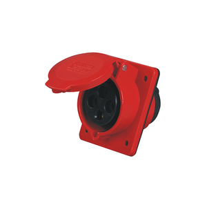 Prises de montage sur panneau CEE en <span class=keywords><strong>laiton</strong></span> et nylon, sortie inclinée IP44 rouge, <span class=keywords><strong>4</strong></span> pôles mâle et <span class=keywords><strong>femelle</strong></span>, fiche et prise industrielles 32A - Product Image 1